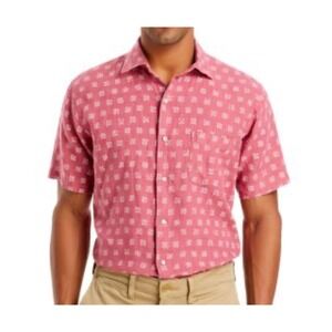 Peter Millar Seaside Men's 100% Linen Sport Button Up Shirt Red Coastal Print XL